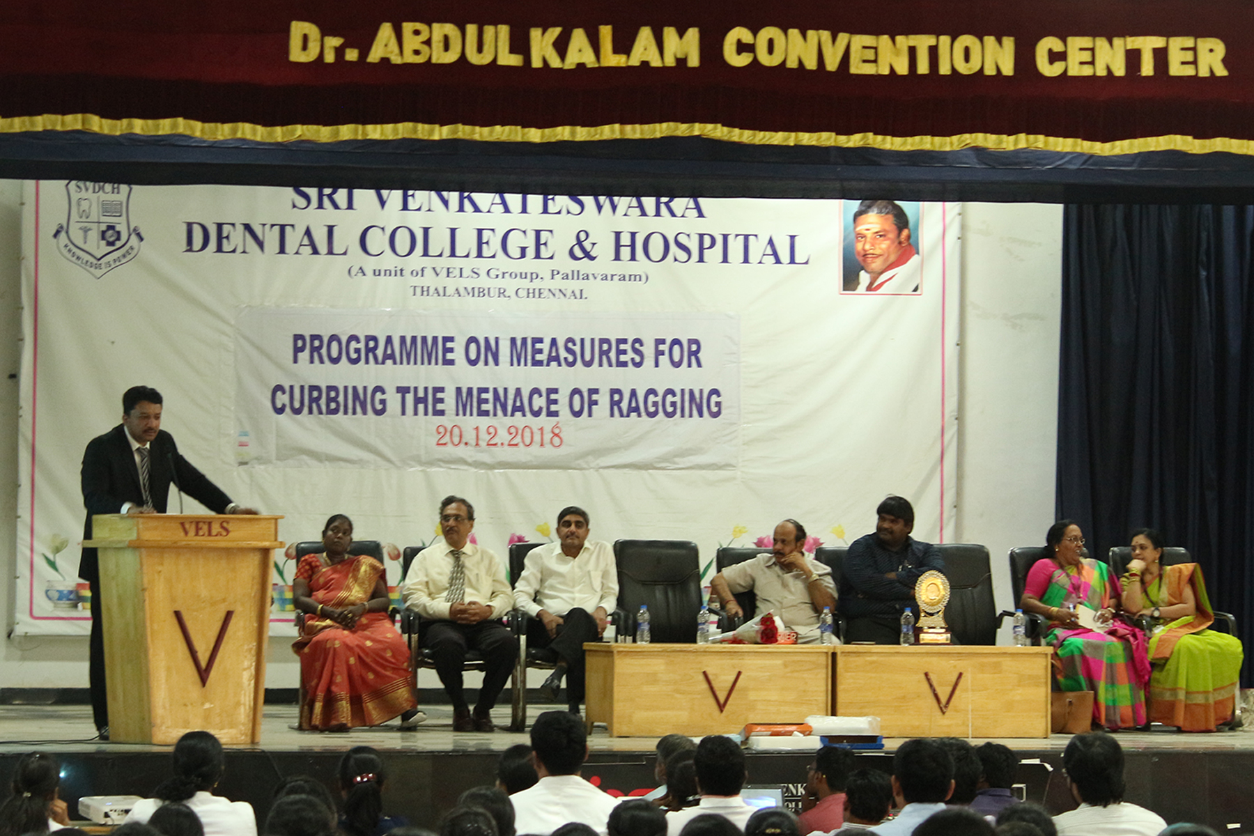 Sri Venkateswara Dental College Anti-Ragging programme 4 Dr SM Balaji addressing the students about the evils of ragging