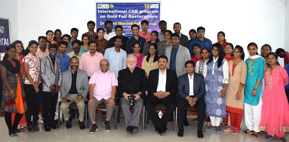 A photograph of the organizers and participants commemorating the CDE program on direct gold restorations conducted by the Indian Academy of Gold Foil Operators and the IDA-Madras Branch at Balaji Dental and Craniofacial Hospital, Teynampet, Chennai