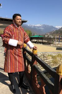 Dr S M Balaji attired in the Gho Kera, the national attire for men in Bhutan