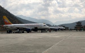 A view of Paro airport, which is located at an elevation of 2235 meters above sea level