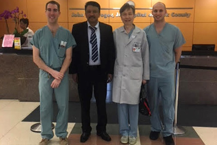 Prof S M Balaji with Dr Henry C Fung and Oral and Maxillofacial Surgery residents during his visit at the Stroger Hospital of Cook County, Chi