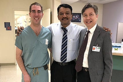 Prof S M Balaji with Dr Henry Fung and a resident before his departure from Stroger Hospital of Cook County, Chicago