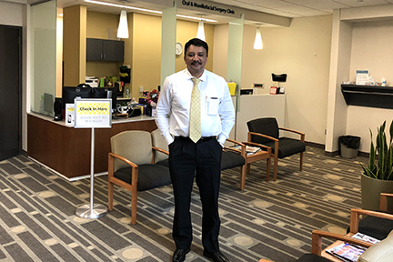 Prof SM Balaji at the reception area of the Oral and Maxillofacial Surgery Clinic at the College of Dentistry, Iowa City, USA