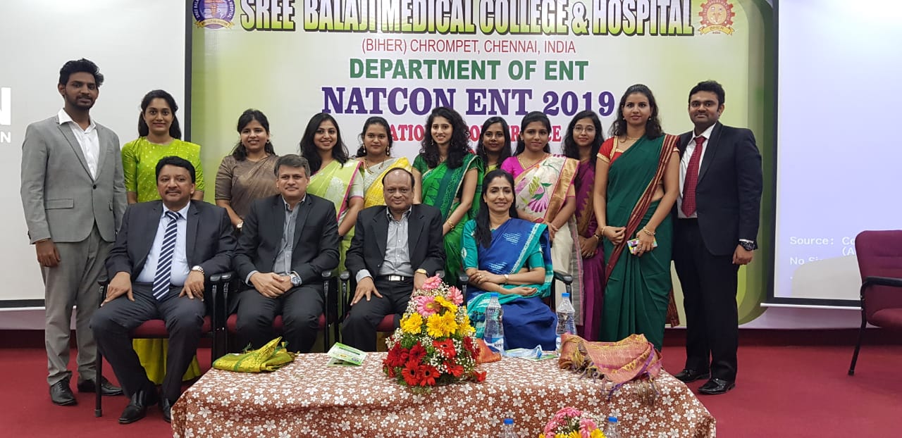 Dr SM Balaji with Prof MK Rajasekar, Head of the Department of ENT, Sree Balaji Medical College and Hospital and ENT post graduate students