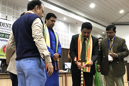 Dr SM Balaji lighting the ceremonial lamp to inaugurate the conference as His Excellency Biplab Kumar Deb looks on