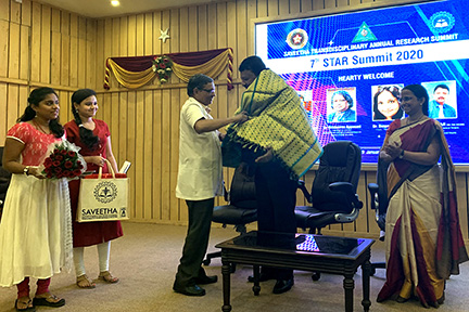 Dr SM Balaji being honoured with the traditional shawl at the 7th Saveetha STAR Summit