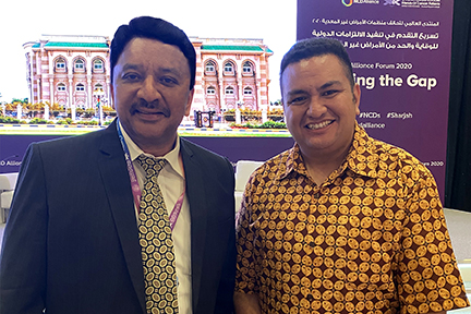 Dr SM Balaji with a delegate from the Fiji islands at the conclusion of the NCDA Forum in Sharjah